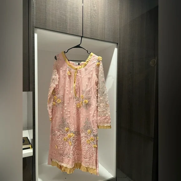 Pink and Yellow Embroidered Pakistani/Indian Dress Set - Picture 1 of 6